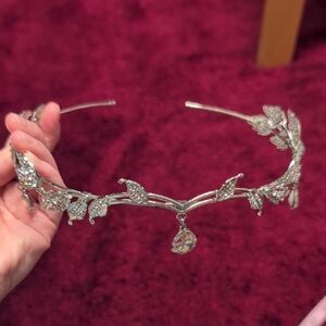 Silver Crystal Leaf Tiara Headband